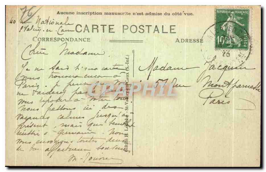 CPA St Valery en Caux Entree du port  — Rückseite