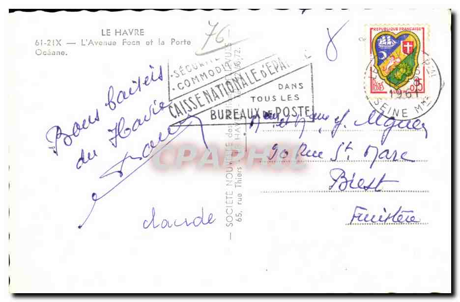 CPA Le Havre L Avenue Foch et la Porte Oceane — Rückseite