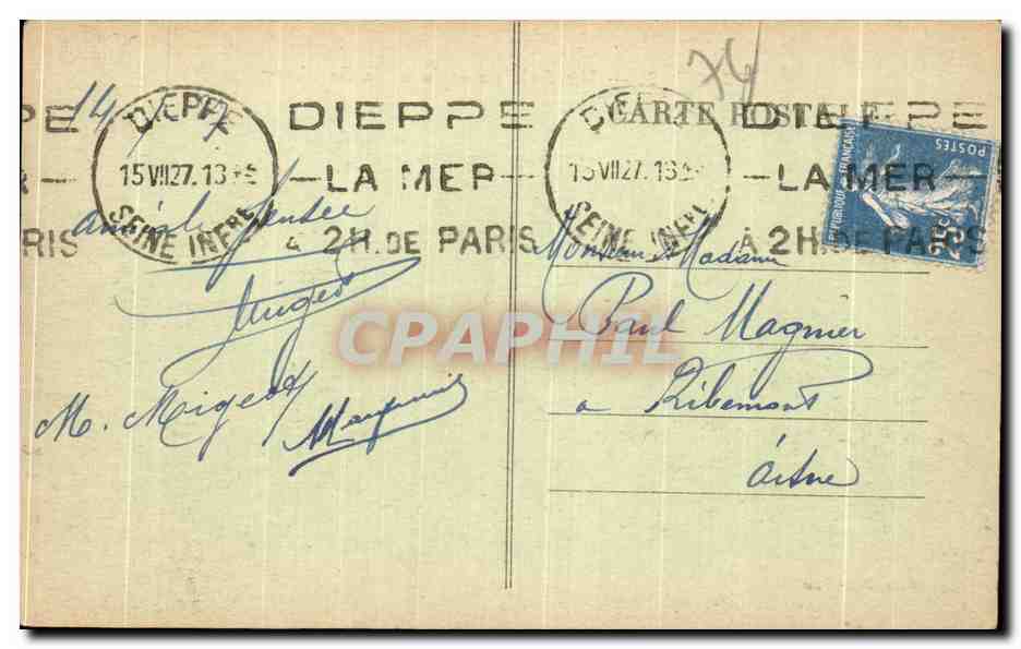 Puys — Les Falaises et la Villa Salisbury — Éditeur anonyme, n° 792 — Rückseite
