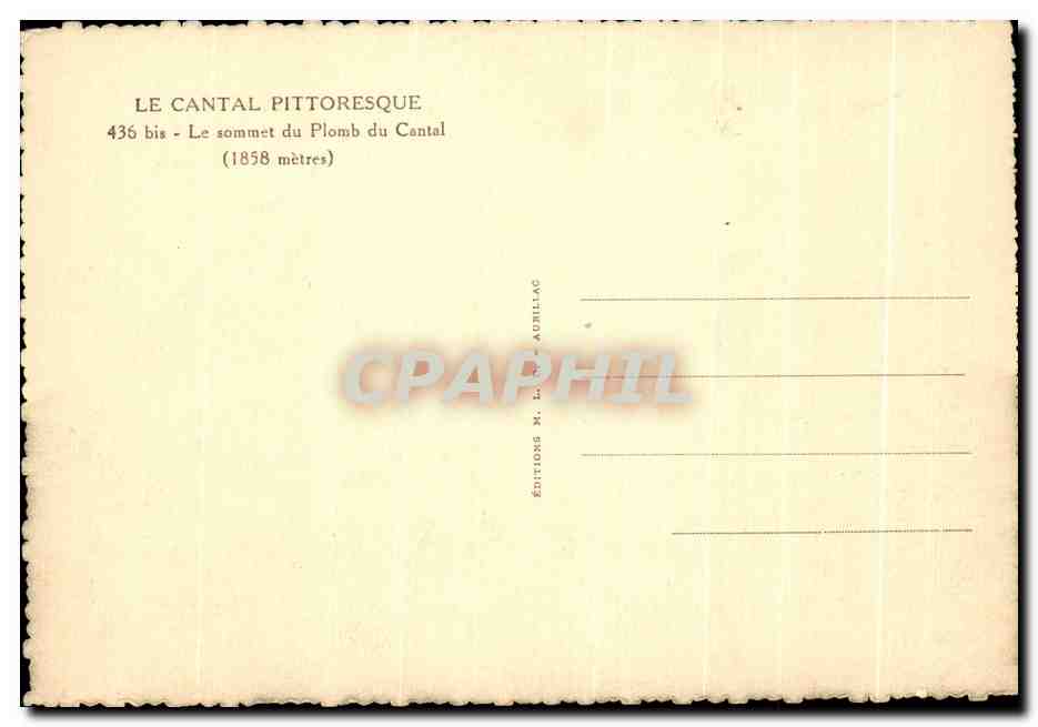 CPA Le Cantal Pittoresque bis Le sommet du Plomb du Cental — Rückseite