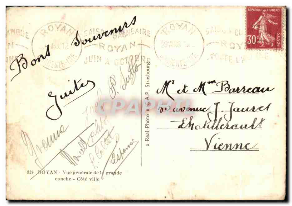 Royan — Vue générale de la grande conche — Côte ville — A.P. Strasbourg — Achterkant