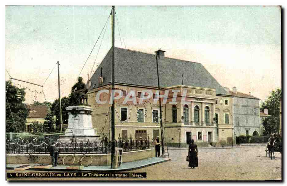 CPA Saint Germain en Laye Le Theatre et la statue Thiers