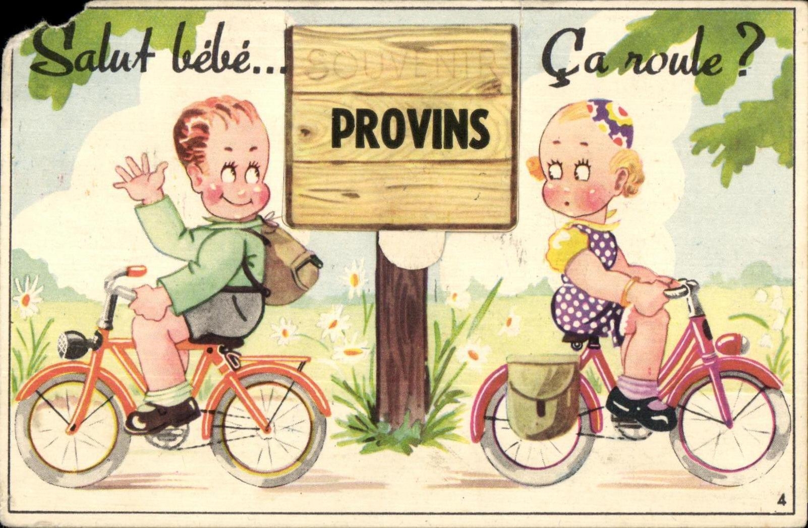 CARTE SYSTEME Salut bebe Ca roule Souvenir Provins Velo cycle Cycling