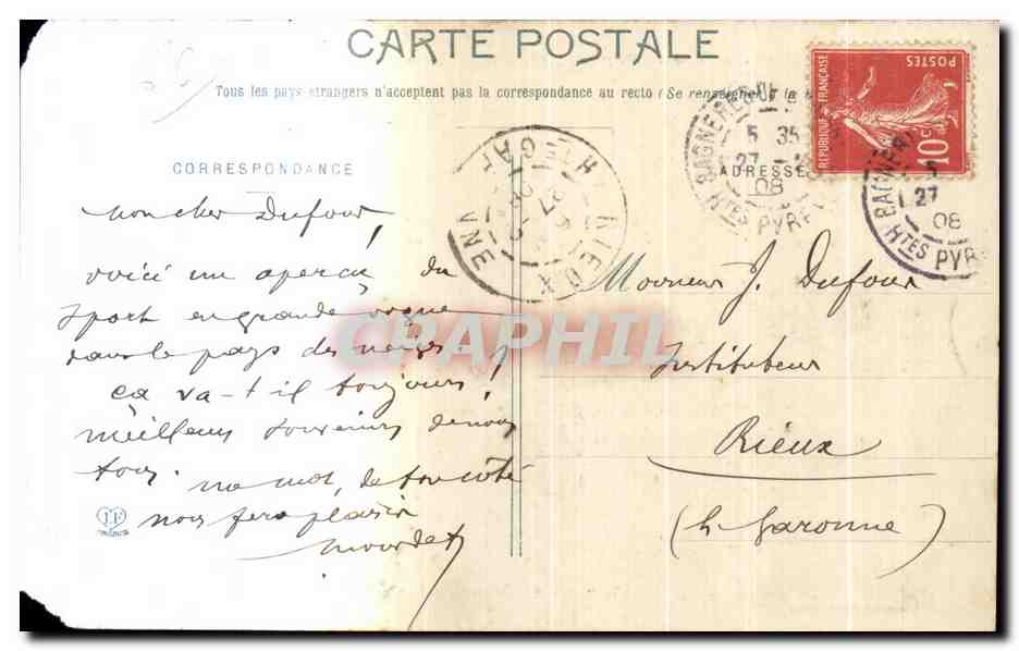 CPA Concours de Skis de Payolle Bagneres de Bigorre — Verso