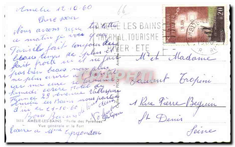 CPA Amelie Les Bains Perle des Pyrenees Vue generale et le Fort — Rückseite