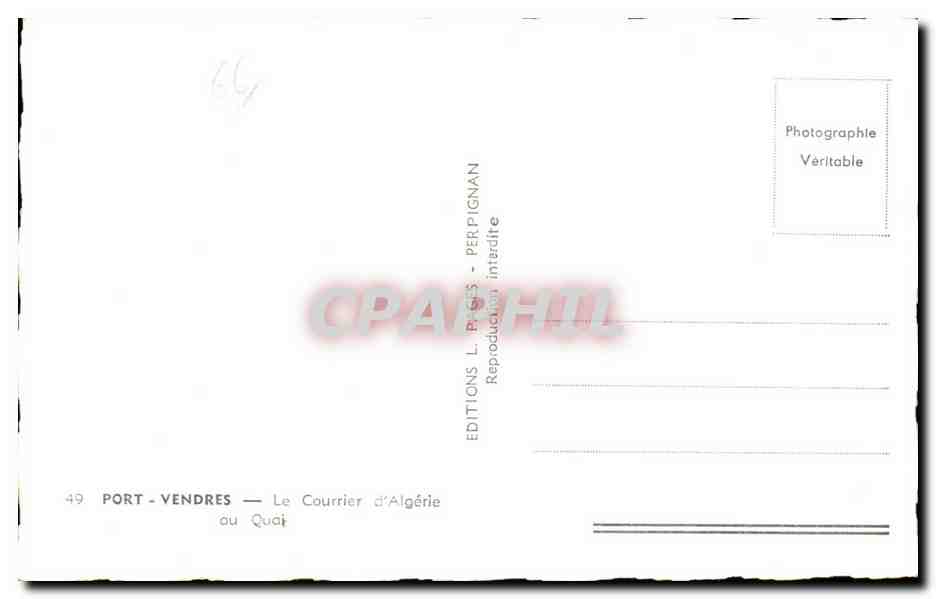 CPA Port Vendres Le Courrier d Algerie au Quai Bateau — Rückseite
