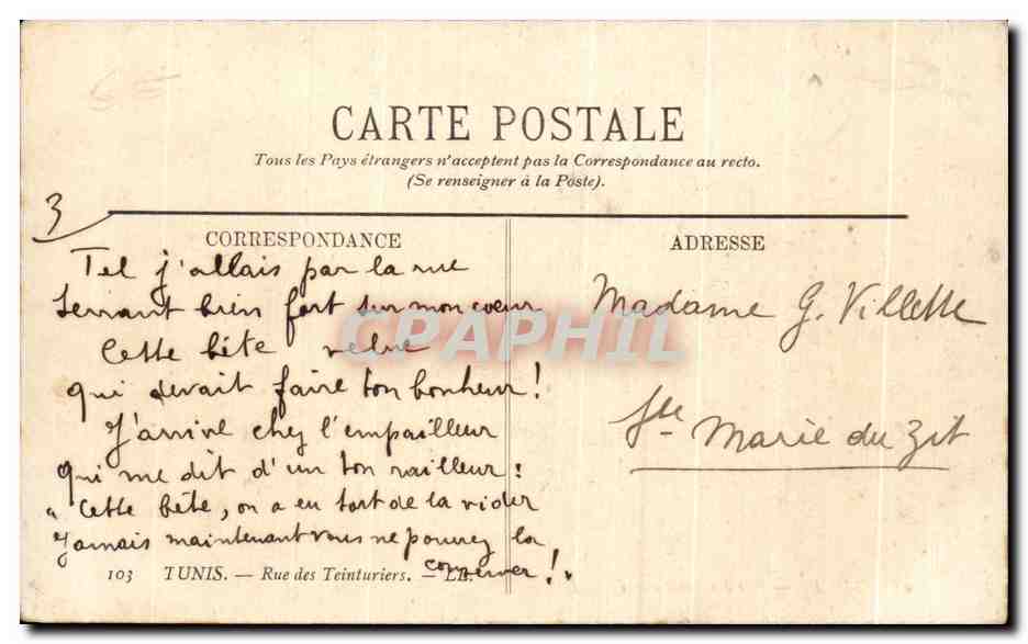 CPA Tunis Rue des Teinturiers Tunisie — Verso