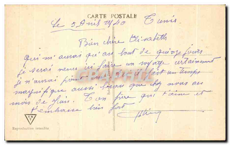 CPA Tunis La Kasbah Tunisie — Rückseite
