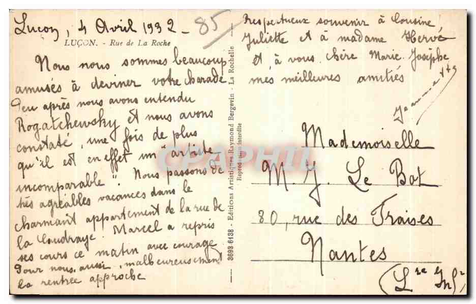 CPA Lucon Rue de la Roche Opticien Bandagiste  — Rückseite