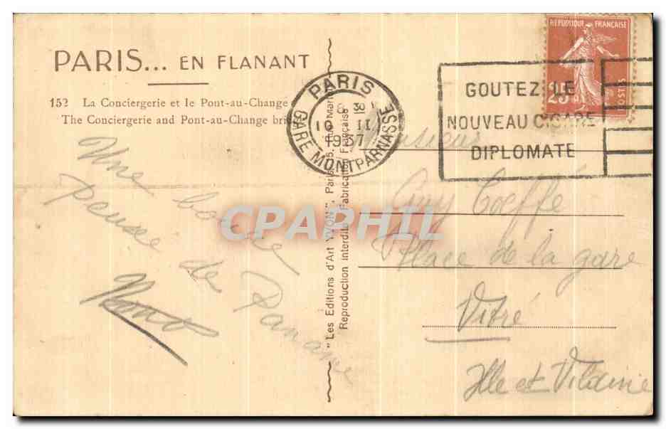 CPA Paris Conciergerie et le pont au change — Verso