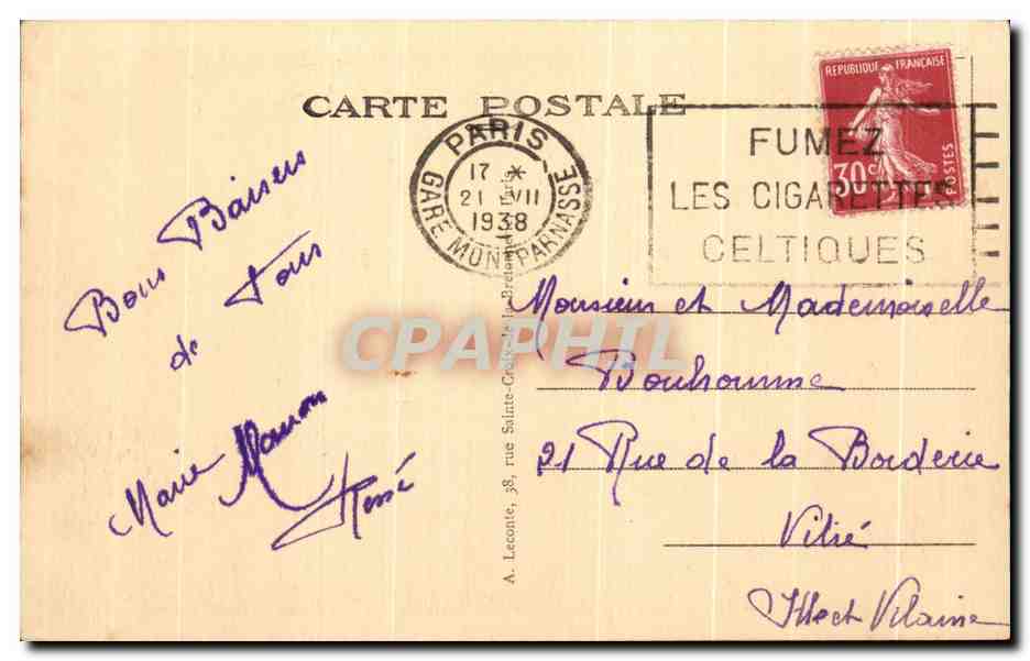CPA Paris Les jardins du Trocadero et la Tour Eiffel — Rückseite