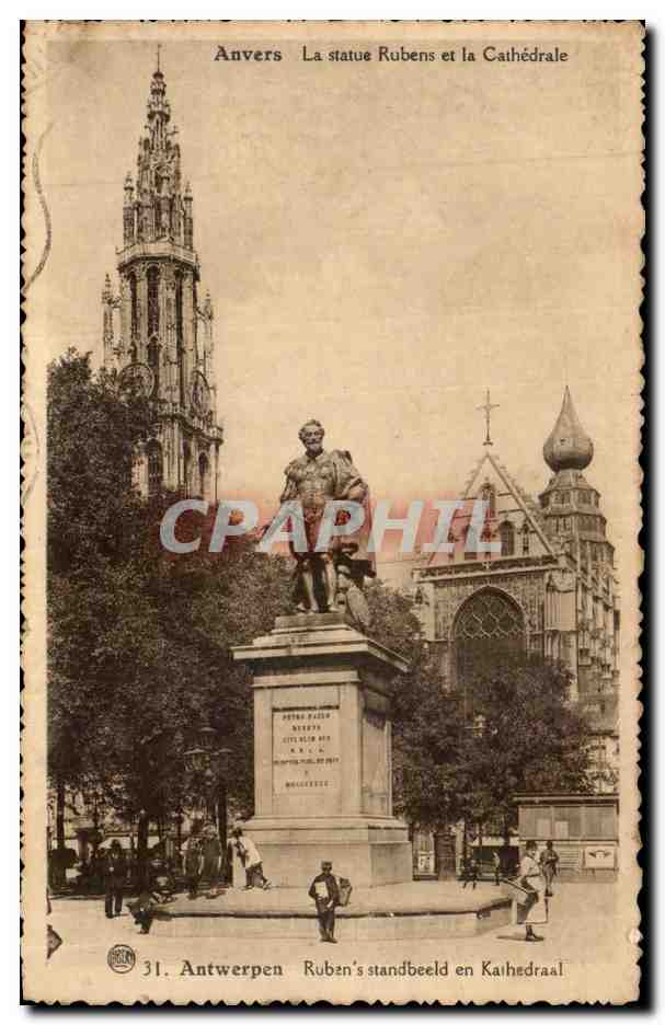 CPA Anvers la Statue Rubens et la Cathedrale Antwerpen Ruben 