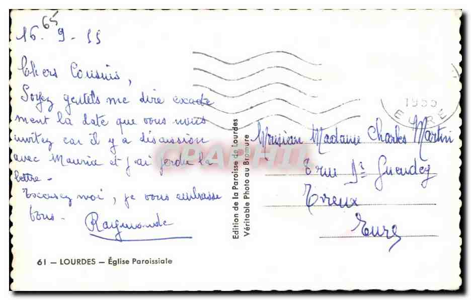 CPA Lourdes Eglise Paroissiale — Verso