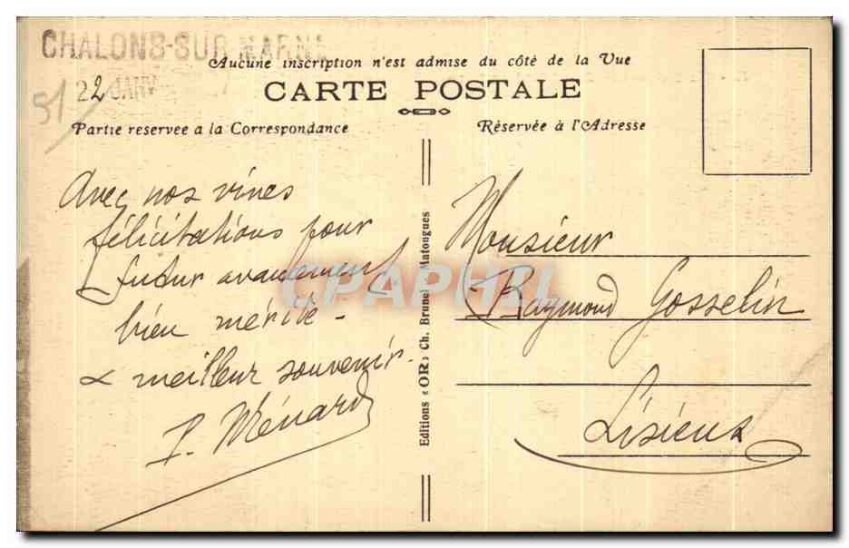 Chalons-sur-Marne — L'Hôtel des Postes — Éditions OR, n°33 — Verso