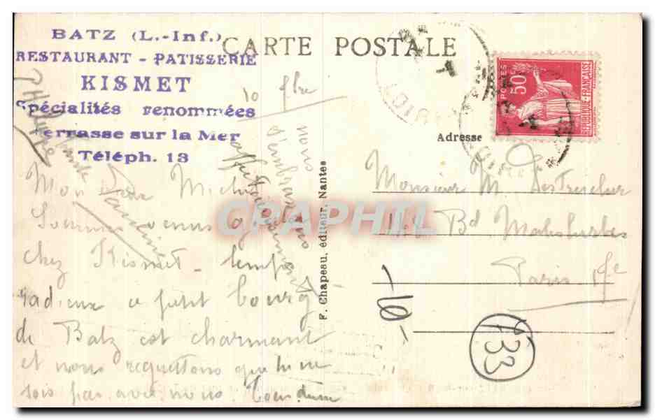 CPA Batz sur Mer Vague sur la Jetee un Jour de Tempete — Rückseite