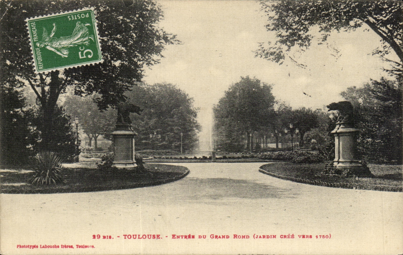 Toulouse - Entrée du Grand Rond (Jardin créé vers 1750) — Phototypié Labouche frères, Toulouse — n° 29 bis