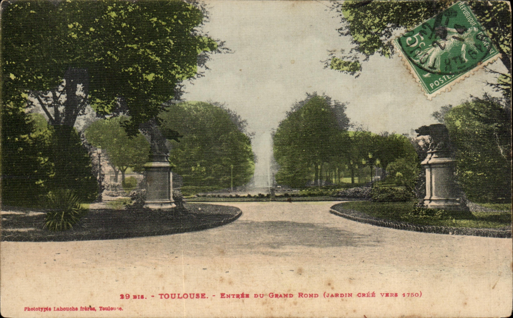 Toulouse - Entrée du Grand Rond (jardin créé vers 1750) — Phototypie Labouche frères, Toulouse