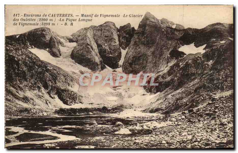 Environs de CAUTERETS — Massif de Vignemale — Le Glacier des Oulettes (2200 m) — La Pique Longue (5298 m) — B. R.