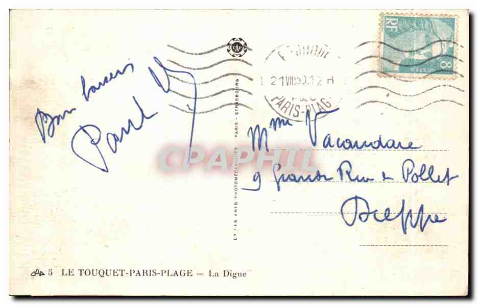 CPA Le Touquet Paris Plage La Digue Automobile — Rückseite