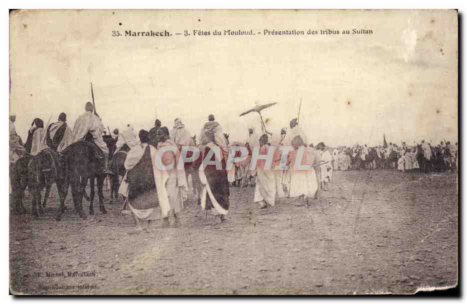 CPA Marrakech Fetes du Mouloud Presentataion des tribus au Sultan