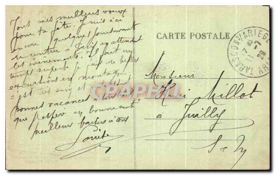 Tarascon — Vue générale sur la rive gauche — La Montagne de Soudours — Éditeur : L. Blanc — Verso