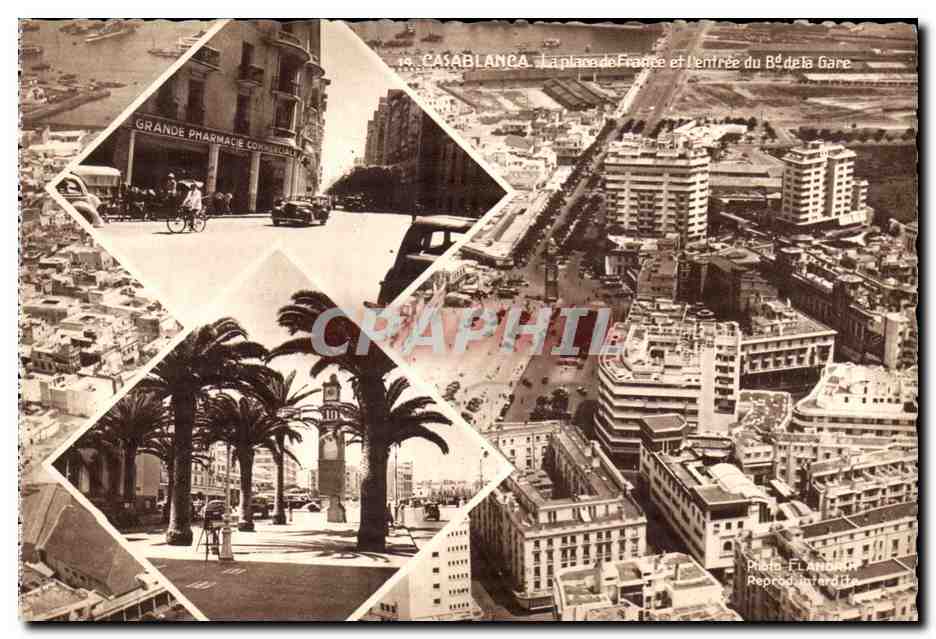 CPA Maroc Casablanca La Place France et l entree du Bd de la Gare