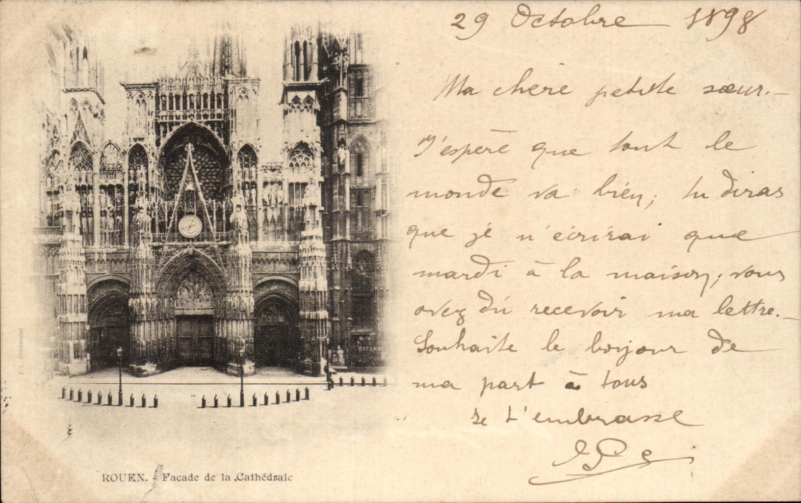 CPA Rouen Facade de la Cathedrale Carte 1898 Rare