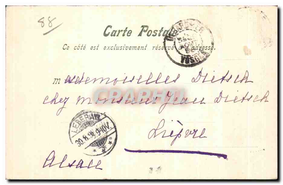 CPA Col de la Schlucht Le Pont des Fees Carte 1898 Rare — Rückseite