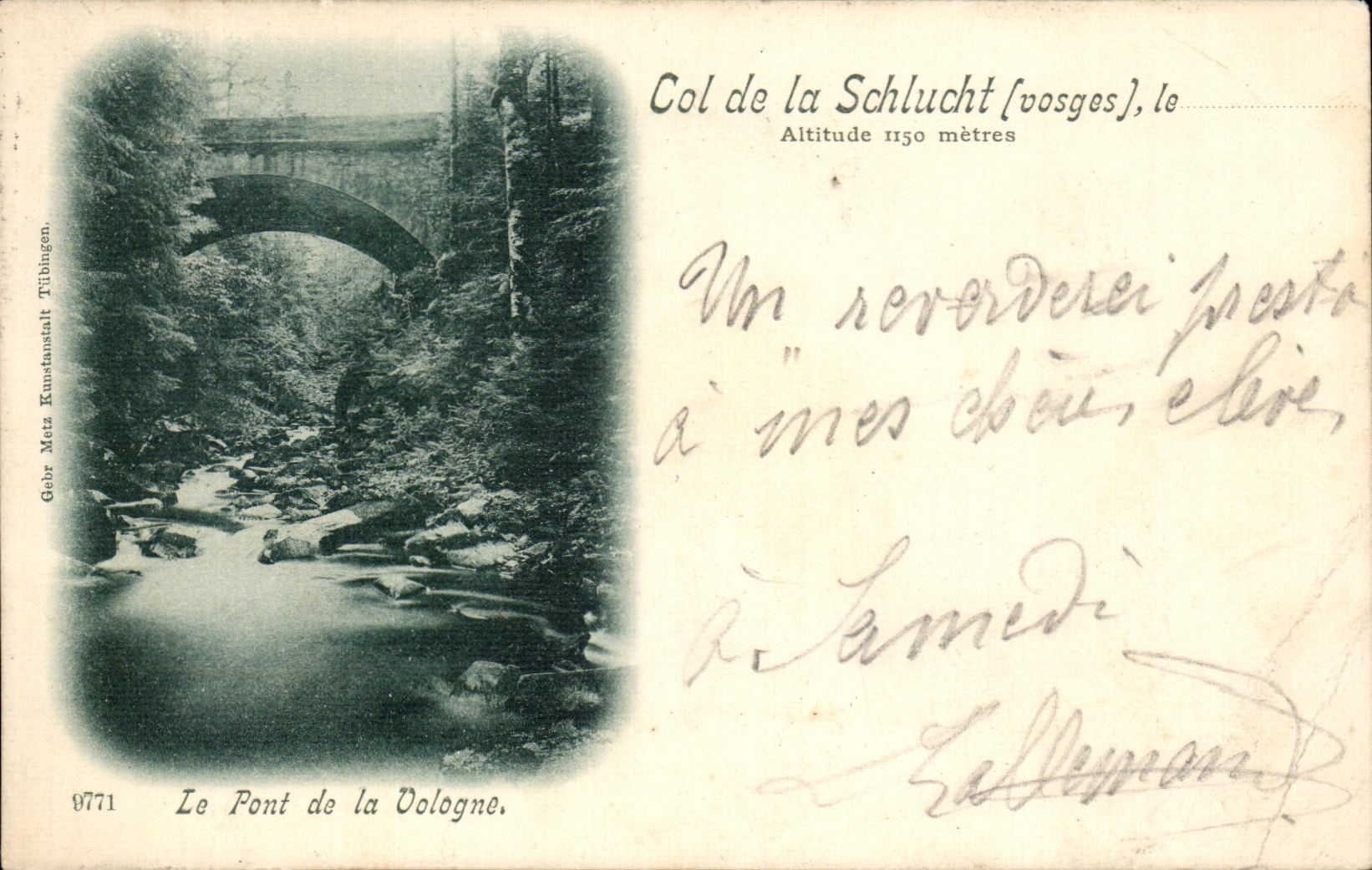 CPA Col de la Schlucht Le Pont de la Vologne Carte 1898
