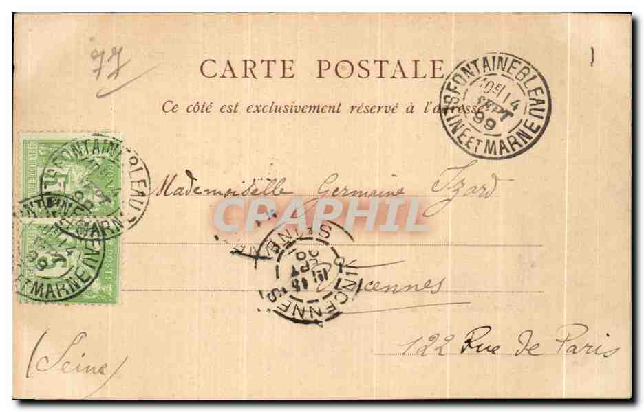 CPA Palais de Fontainebleau Facade sur la Cour des Adieux carte 1899 — Rückseite