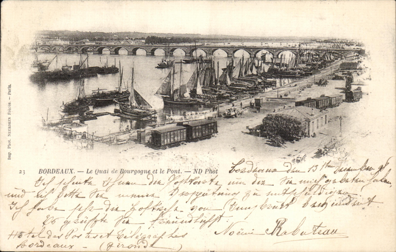 CPA Bordeaux Le Ouai de Bourgogne et le Pont carte 1898