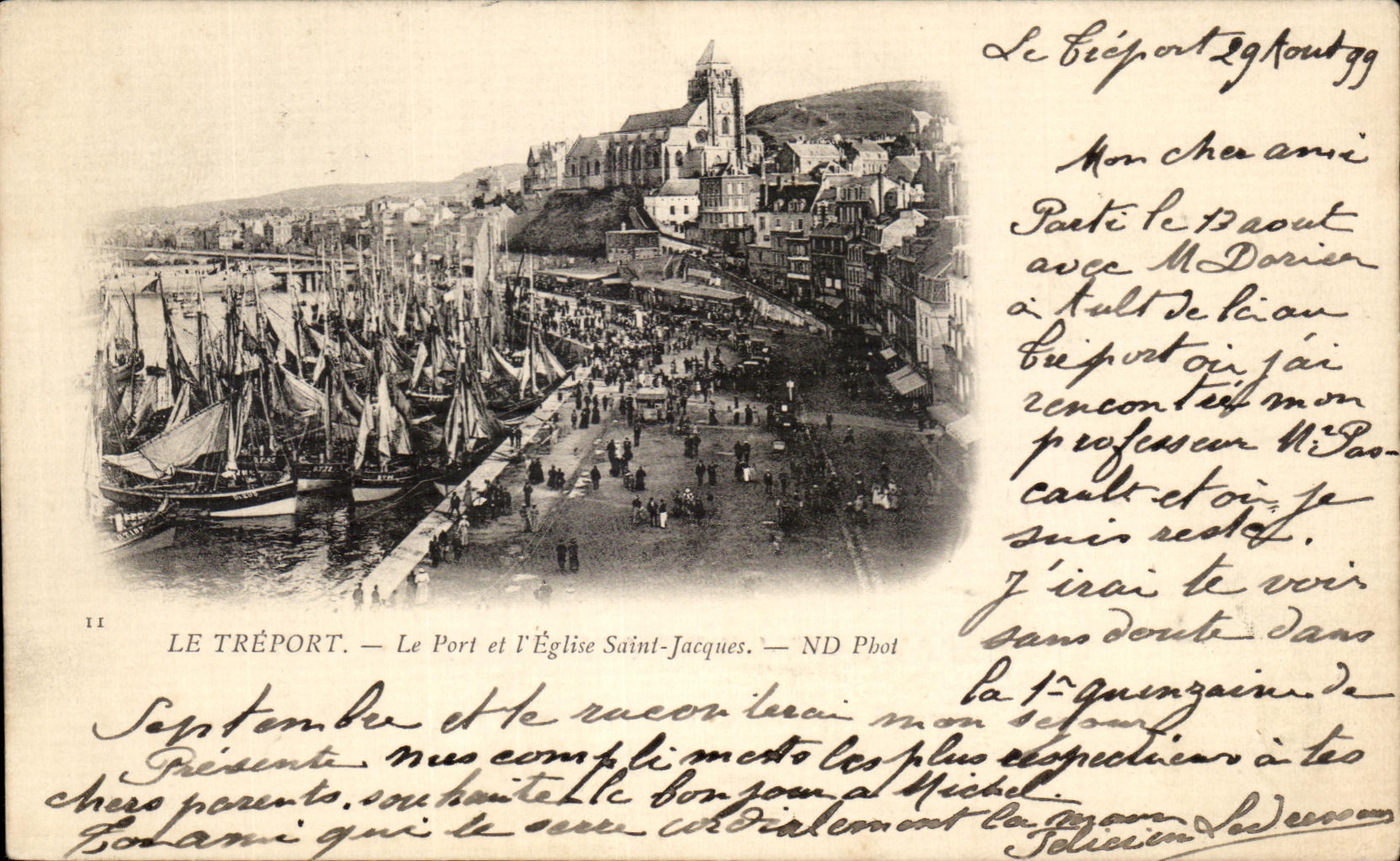 CPA Le Treport Le Port et I Eglise Saint Jacques Carte 1899