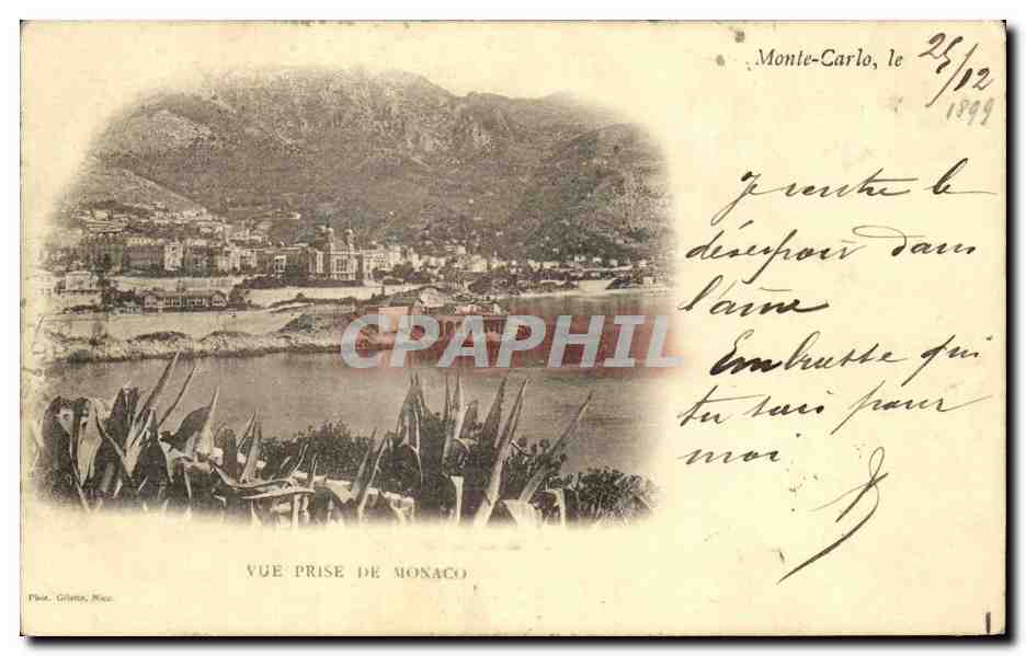 Vue prise de Monaco — Monte-Carlo, 24/12/1899 — Pline, G. (Nice)