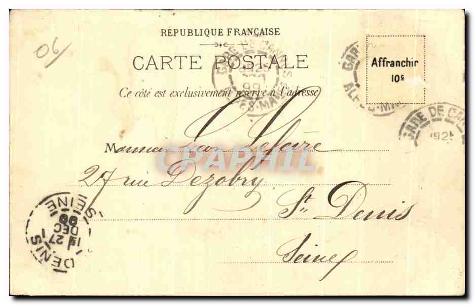 Vue prise de Monaco — Monte-Carlo, 24/12/1899 — Pline, G. (Nice) — Rückseite