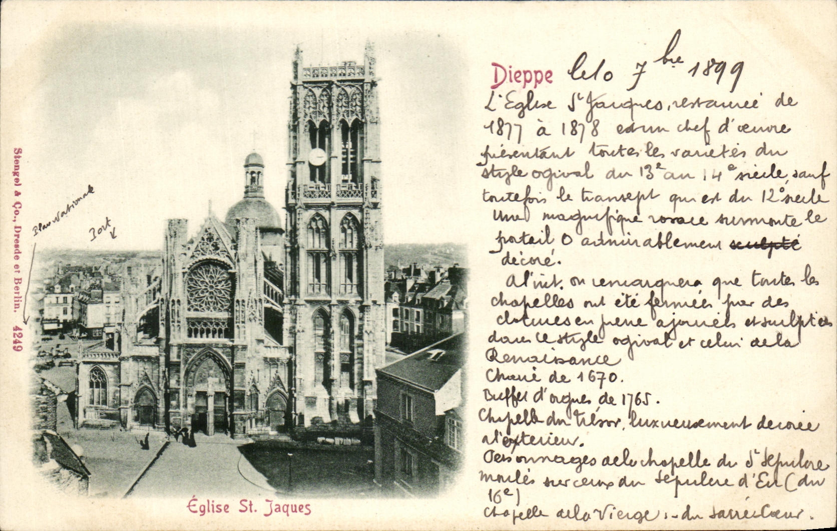 CPA Dieppe Eglise Saint Jacques Carte 1899