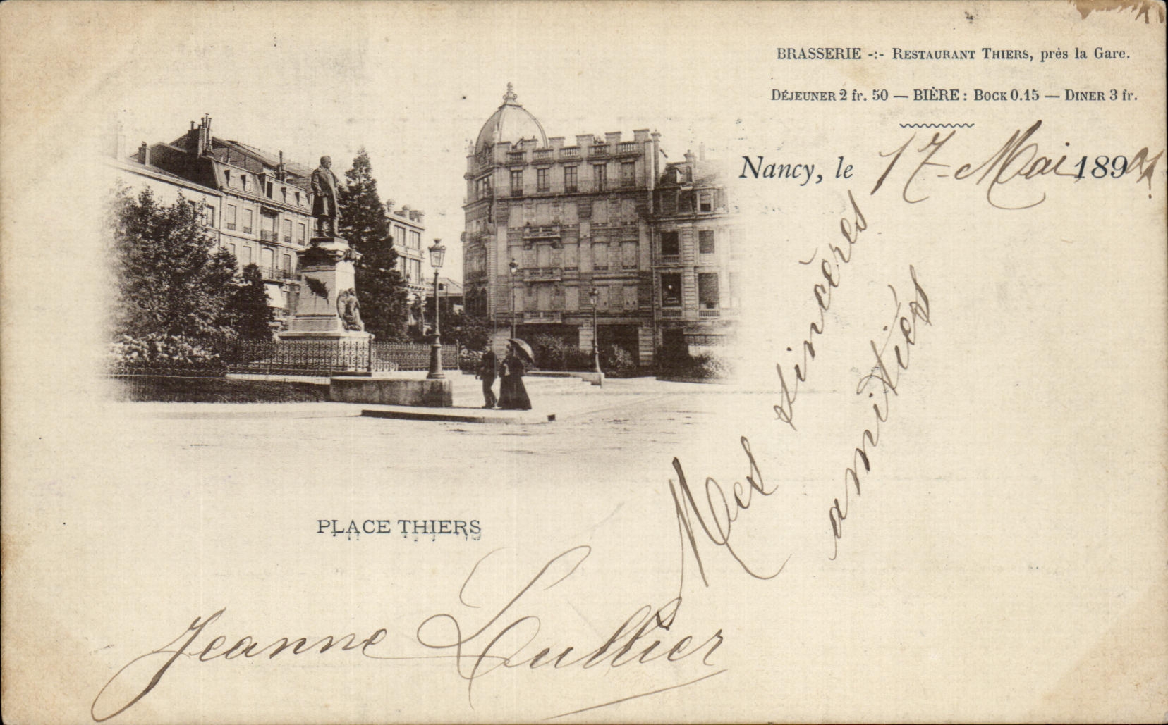CPA Nancy Place Thiers Carte precurseur Brasserie Thiers pres la GAre 