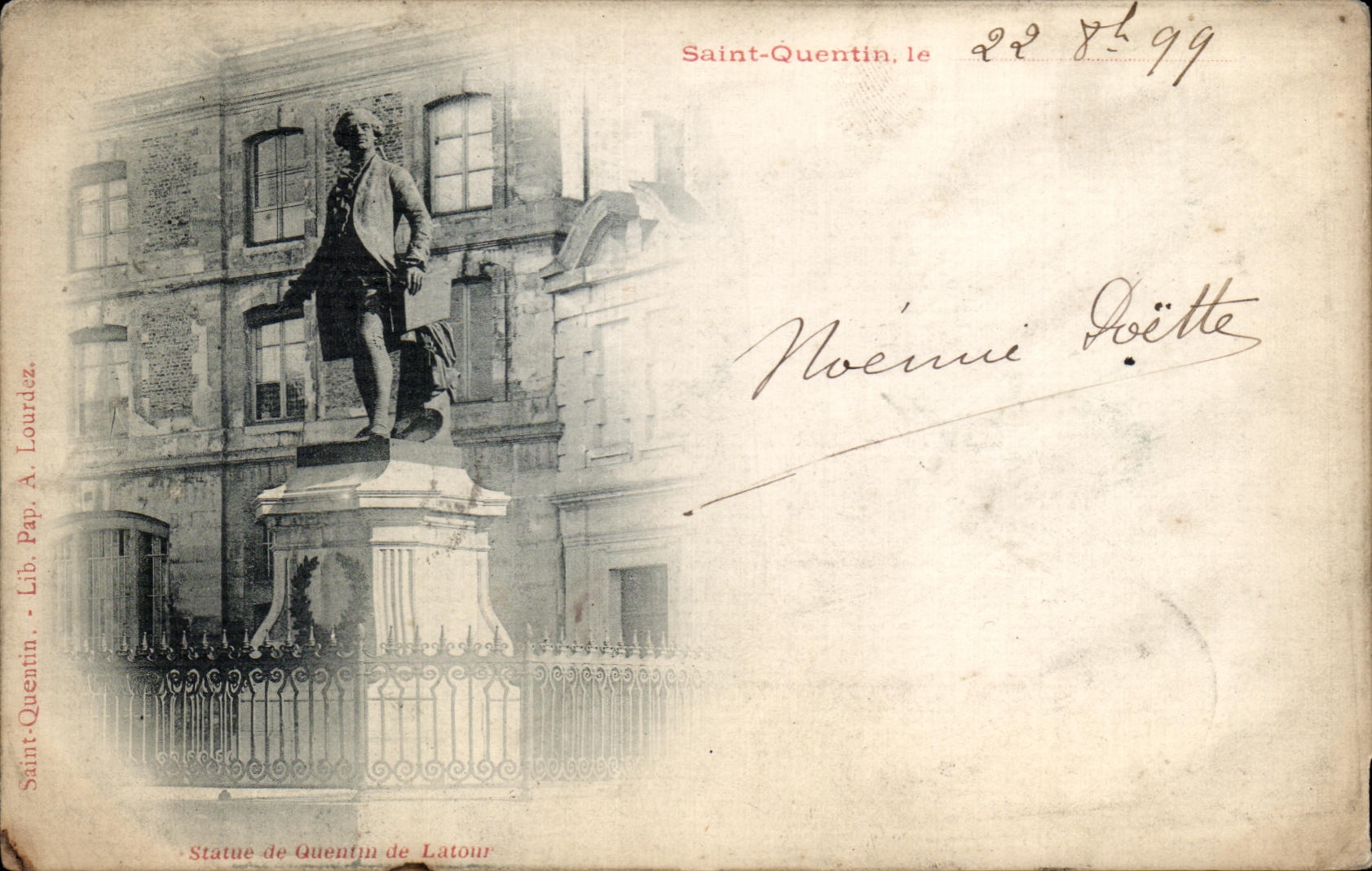 CPA Saint Quentin Statue de Quentin de Latour carte 1899