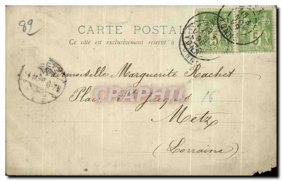 CPA Sens Le Baron Thenard Carte 1899 — Rückseite