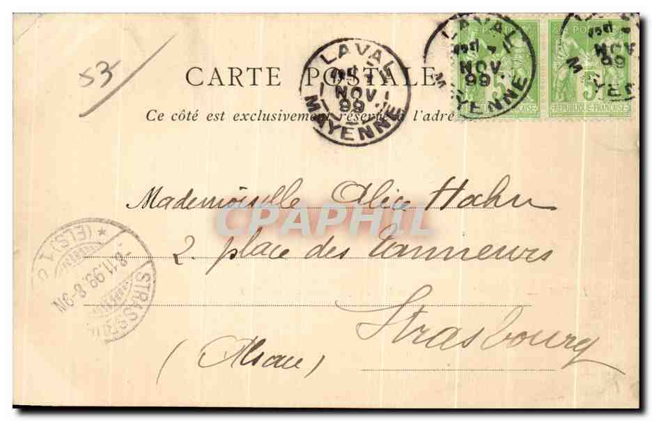 Antike Ansichtskarte Laval Die Alte Brücke Das Alte Schloss Karte 1899 — Rückseite