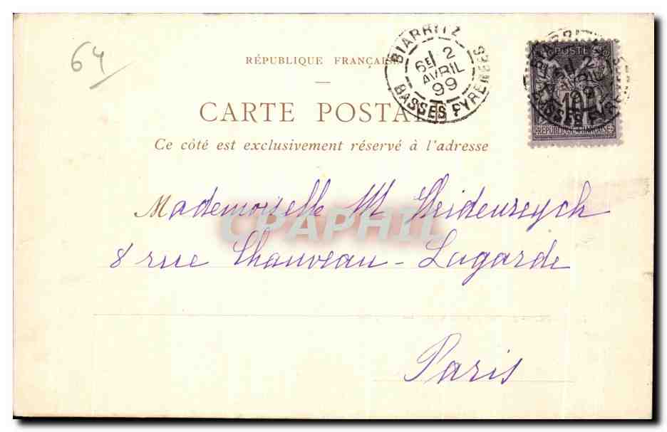 CPA Biarritz Le Port des Pecheurs Carte 1899 — Verso