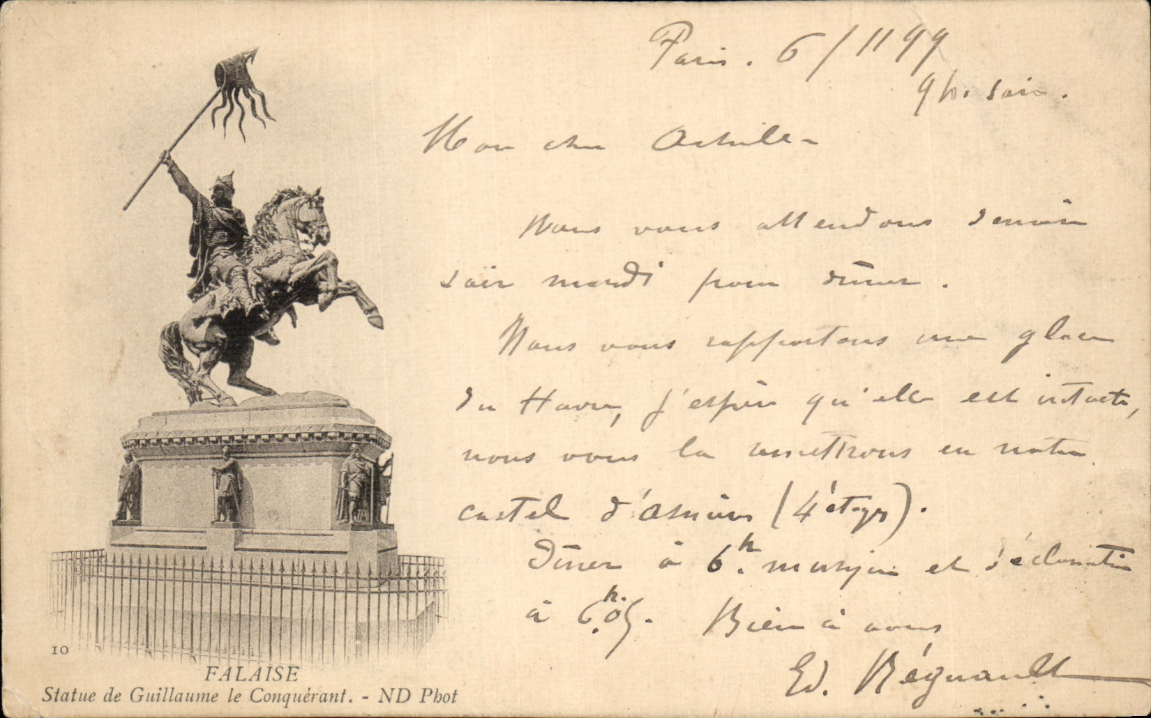 CPA Falaise Statue de Guillaume le Conquerant Carte 1899 Cheval Horse