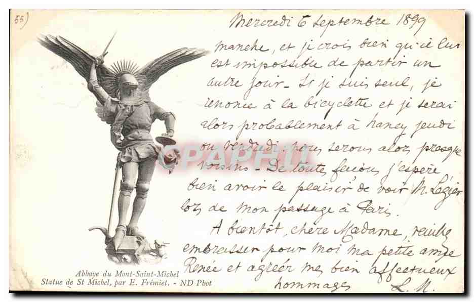 CPA Abbaye du Mont Saint Michel Statue de Michel par E Fremiet Carte de 1899 