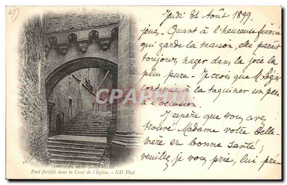 CPA Abbaye du Mont Saint Michel Pont Fortifie dans la Cour de I Eglise Carte 1899