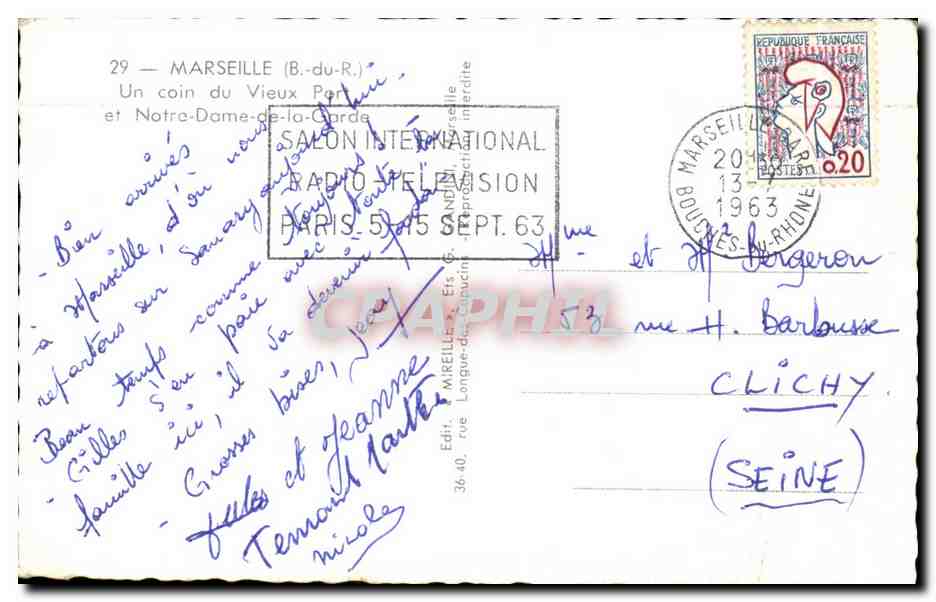 CPSM Marseille Un Coin du Vieux Port et Notre Dame de la Garde — Rückseite
