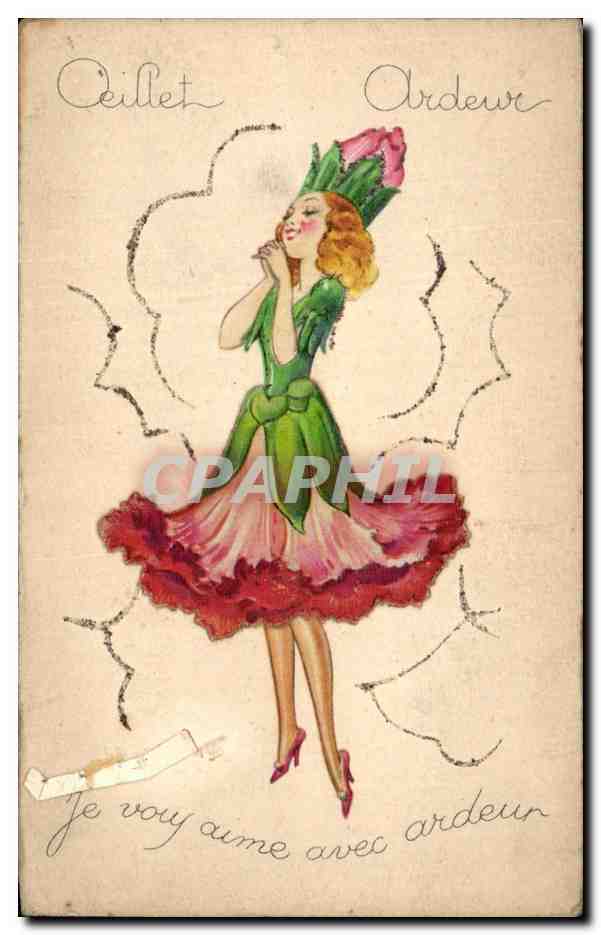 CPA Oeillet Ardeur Fantaisie Femme