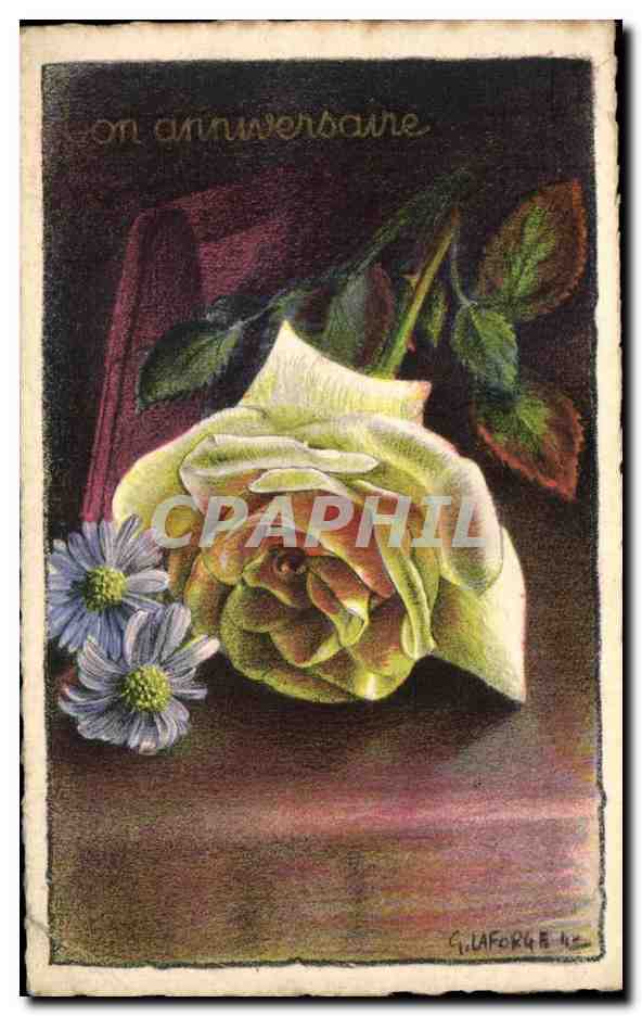 CPA Bon Anniversaire Fantaisie Fleurs