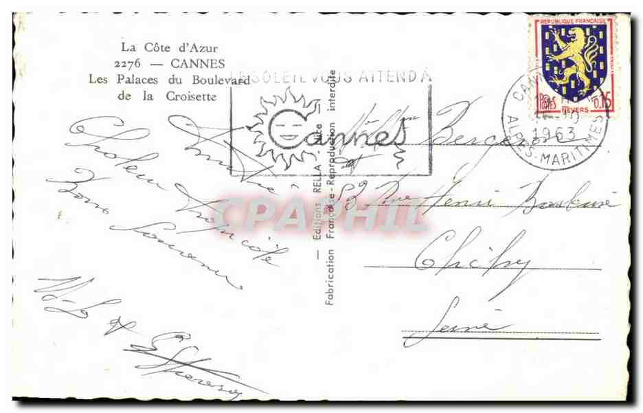 CPA La Cote d Azur Cannes Les Palaces du Boulevard de la Croisette — Verso