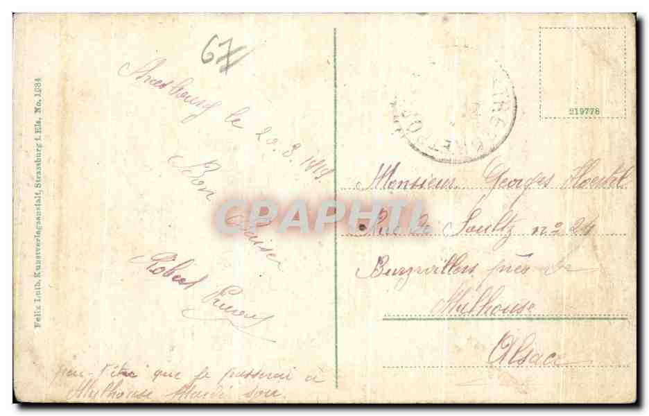 CPA Strassburg Kaiser Friedrich Strasse — Verso