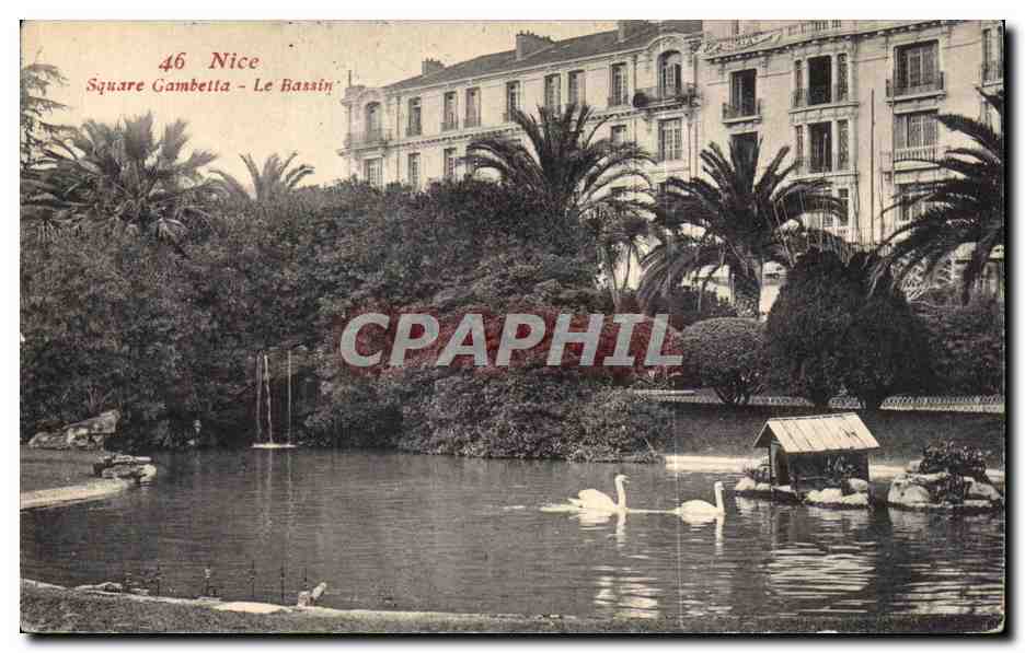 CPA Nice Squre Gambetta Le Bassin Cygnes Swan