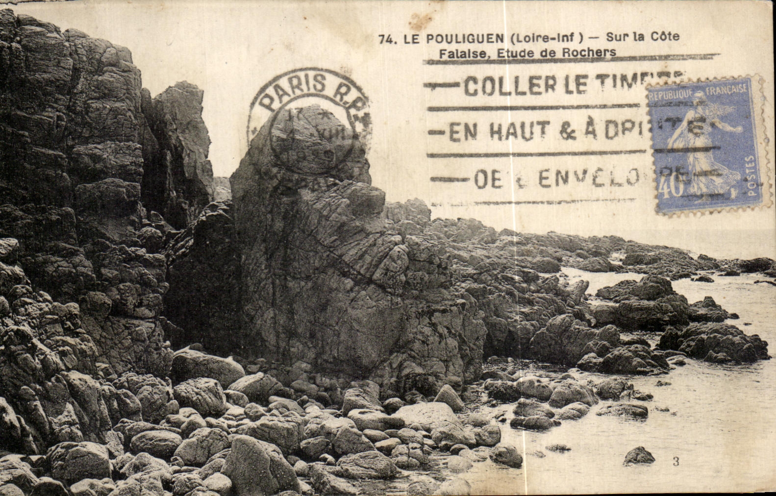 CPA Le Pouliguen Sur la Cote Falalse Etude de Rochers